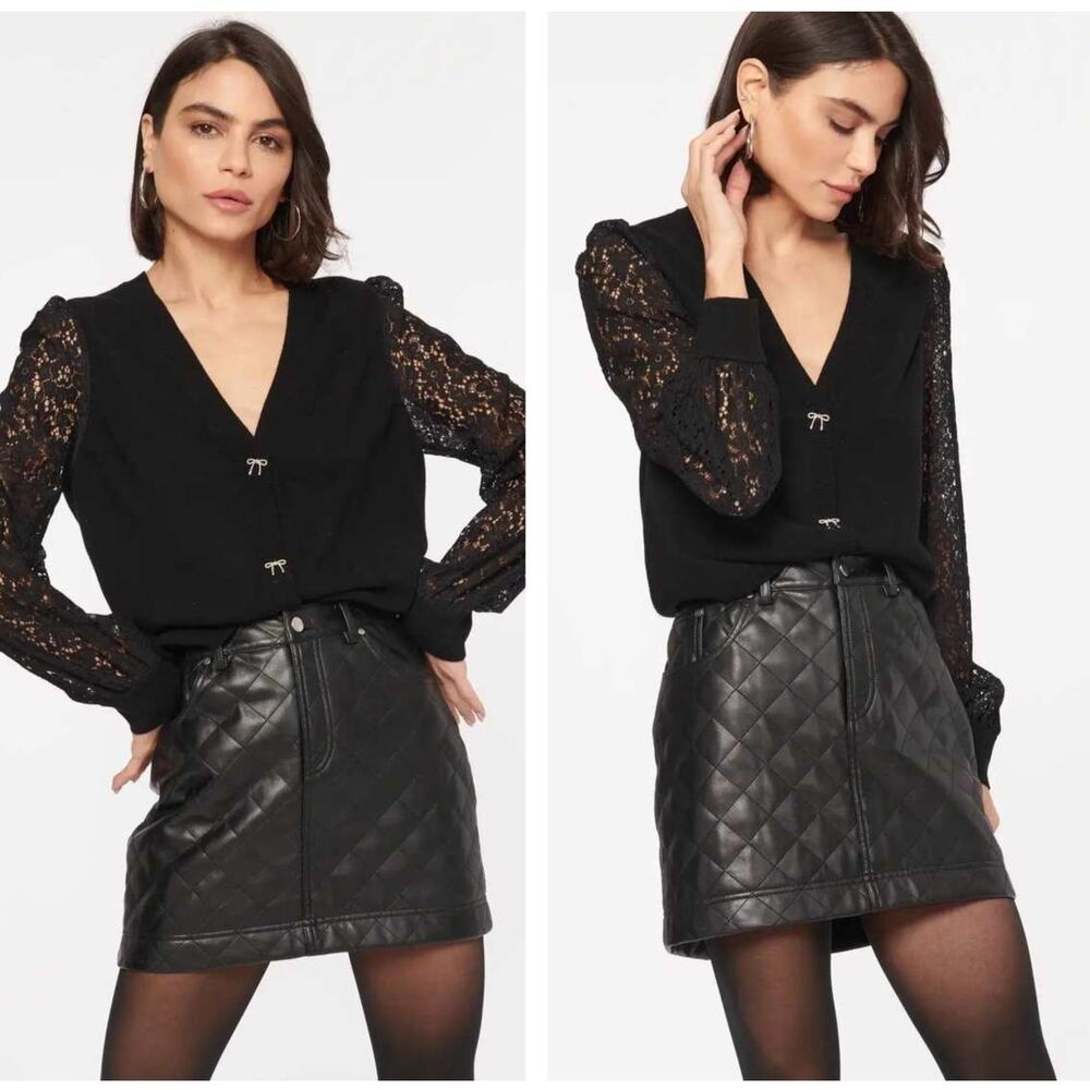 CAMI NYC Lysandra Lace Sleeve Wool Cardigan Black Sz S $295 {A42}